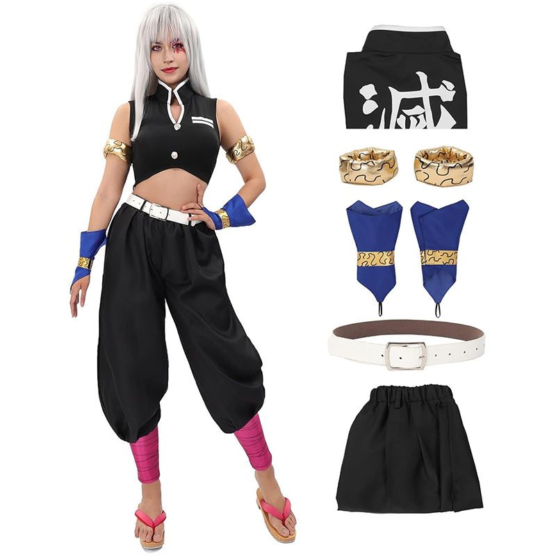 Women Anime Tengen Uzui Cosplay Costume Full Set with Armband Wrist Brace Gaiters for Halloween Party