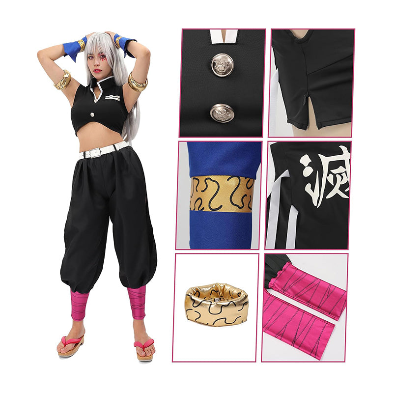 Women Anime Tengen Uzui Cosplay Costume Full Set with Armband Wrist Brace Gaiters for Halloween Party