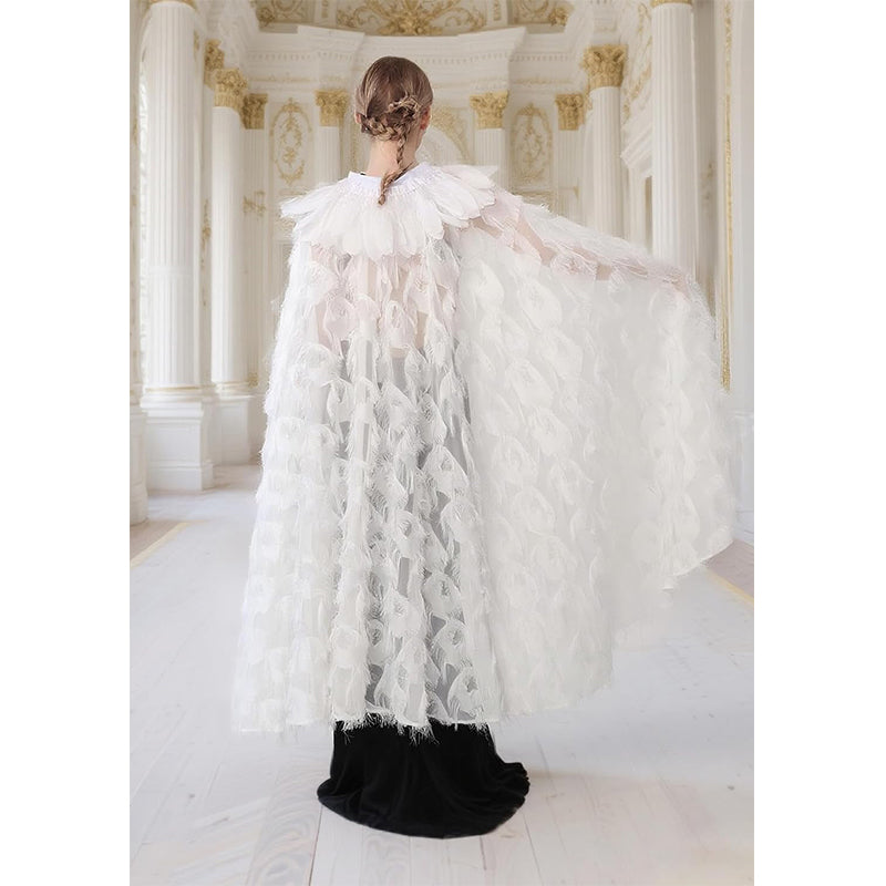 Women Cloak With Feather Collar Gothic Vampire Witch Cape Cosplay Costume Cloak For Halloween Party