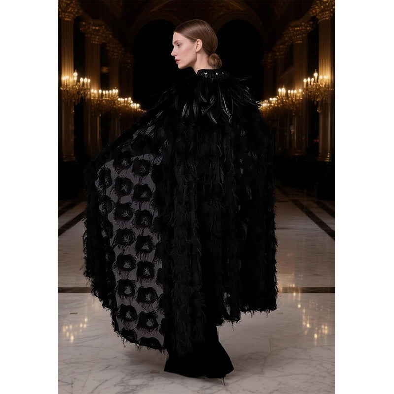 Women Cloak With Feather Collar Gothic Vampire Witch Cape Cosplay Costume Cloak For Halloween Party