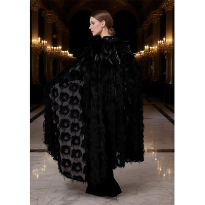 Women Cloak With Feather Collar Gothic Vampire Witch Cape Cosplay Costume Cloak For Halloween Party