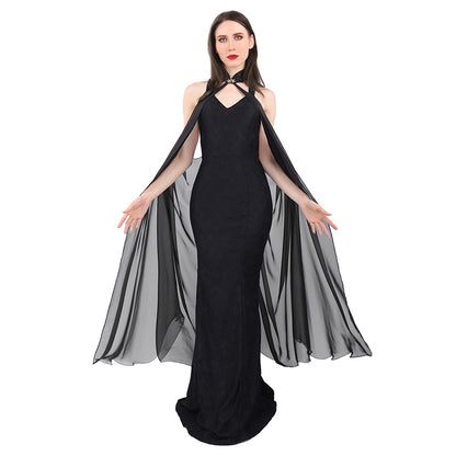 Women Chiffon Sheer Cape Gothic Tulle Cloak Evening Glamour Dresses Wedding Bridal Collared Shawls