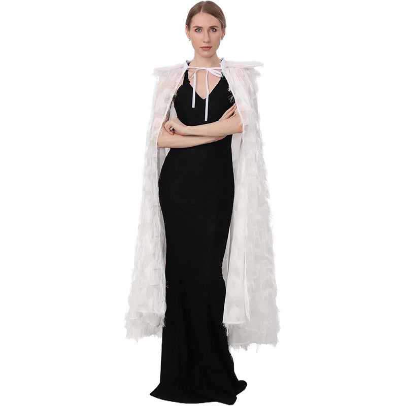 Women Cloak With Feather Collar Gothic Vampire Witch Cape Cosplay Costume Cloak For Halloween Party