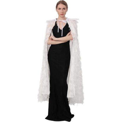 Women Cloak With Feather Collar Gothic Vampire Witch Cape Cosplay Costume Cloak For Halloween Party