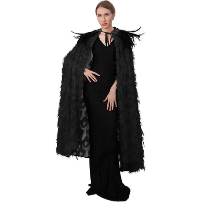 Women Cloak With Feather Collar Gothic Vampire Witch Cape Cosplay Costume Cloak For Halloween Party