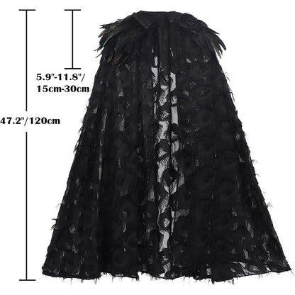 Women Cloak With Feather Collar Gothic Vampire Witch Cape Cosplay Costume Cloak For Halloween Party