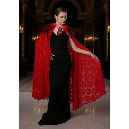 Women Cloak With Feather Collar Gothic Vampire Witch Cape Cosplay Costume Cloak For Halloween Party
