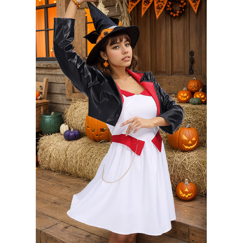 Women Cosplay Anime Dance Costume Full Sets Outfit Black Jacket with Dress For Halloween Party