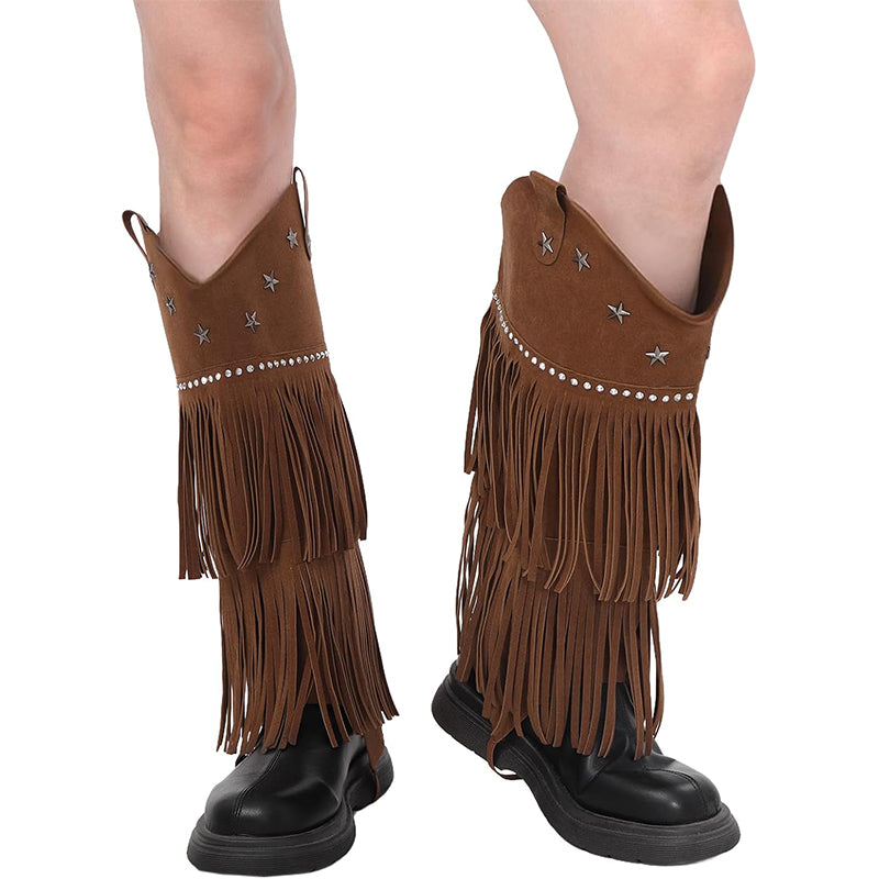 Women Cowgirl Boots Covers With Fringe Rodeo Leg Covers Cosplay Costume Accessories