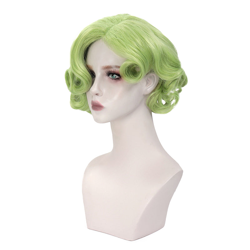 Women Curly Green Wig Anime Cosplay Hair Short Bob Wig For Halloween Party