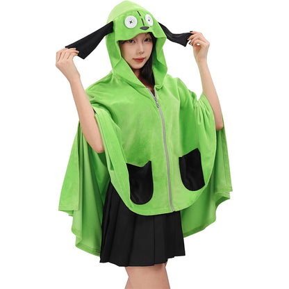 Women Cute Green Blanket Hoodie Warm Comfy Air Conditioning Blanket Hooded Cloak with Pockets
