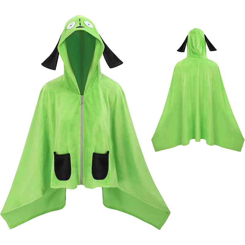 Women Cute Green Blanket Hoodie Warm Comfy Air Conditioning Blanket Hooded Cloak with Pockets