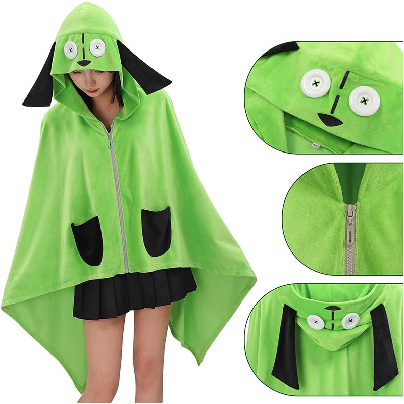 Women Cute Green Blanket Hoodie Warm Comfy Air Conditioning Blanket Hooded Cloak with Pockets