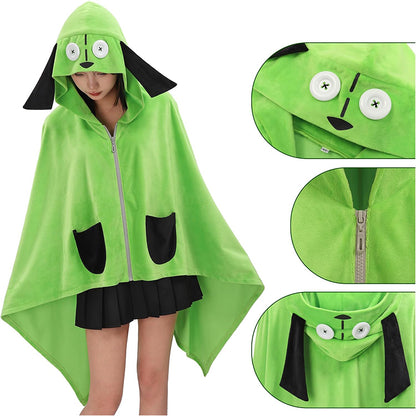 Women Cute Green Blanket Hoodie Warm Comfy Air Conditioning Blanket Hooded Cloak with Pockets