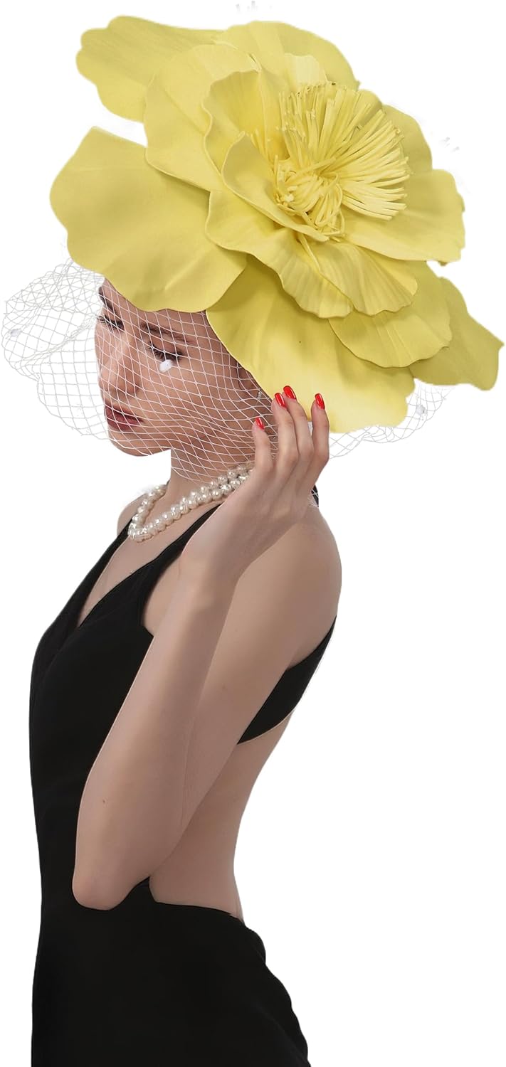 Women Derby Hats With Headband And Clip Large Flower Tea Party Head-wear Cocktail Wedding Cap Hat Costume Accessories
