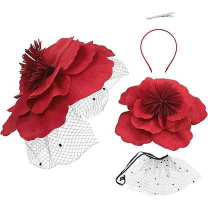 Women Derby Hats With Headband And Clip Large Flower Tea Party Head-wear Cocktail Wedding Cap Hat Costume Accessories