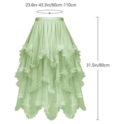 Tiered Tulle Skirt Ruffle Elastic Waist Midi Skirt