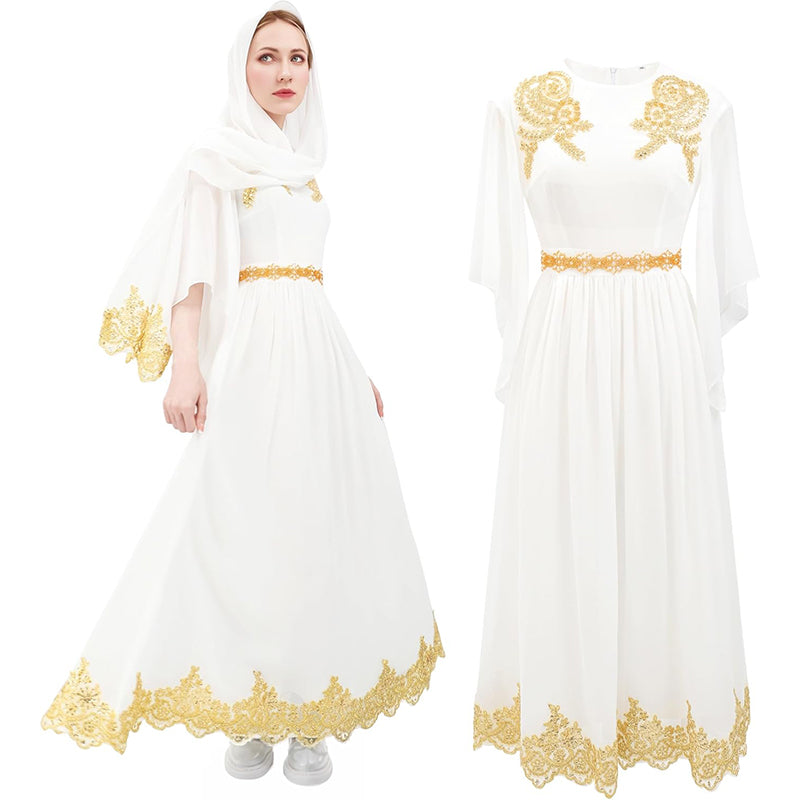 Women Girls Abaya Kaftan Dress Gown With Hijab Farasha Long Muslim Dress