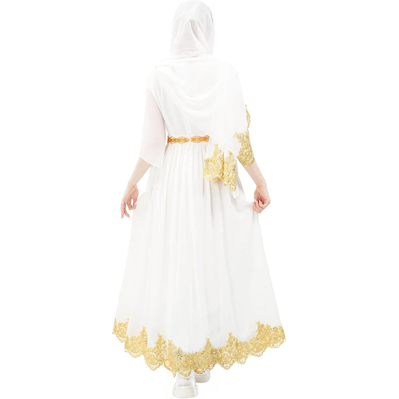 Women Girls Abaya Kaftan Dress Gown With Hijab Farasha Long Muslim Dress