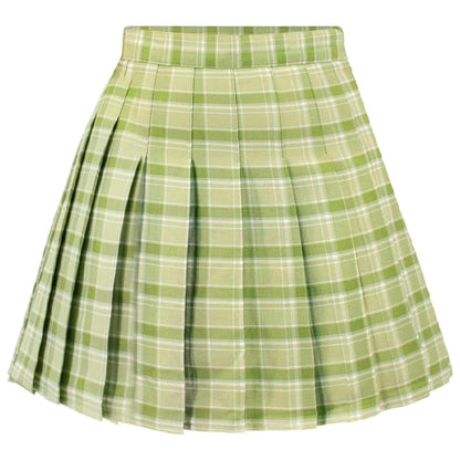 Women Girls Plaid Skirt With Shorts High Waist Pleated Skater Skirts