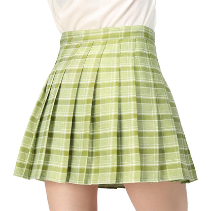 Women Girls Plaid Skirt With Shorts High Waist Pleated Skater Skirts