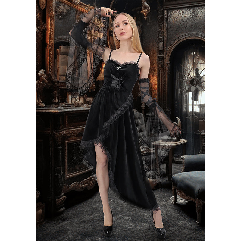 Women Gothic Black Lace Gloves Long Victorian Tulle Chiffon Detachable Sleeves Vampire Witch Gloves Halloween Party Cosplay Costume Accessories