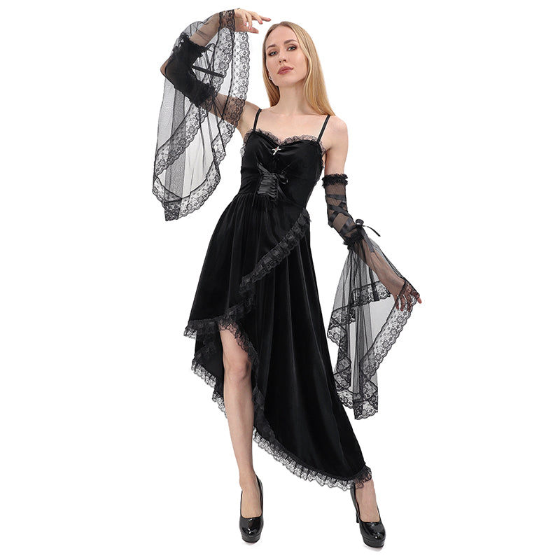 Women Gothic Black Lace Gloves Long Victorian Tulle Chiffon Detachable Sleeves Vampire Witch Gloves Halloween Party Cosplay Costume Accessories