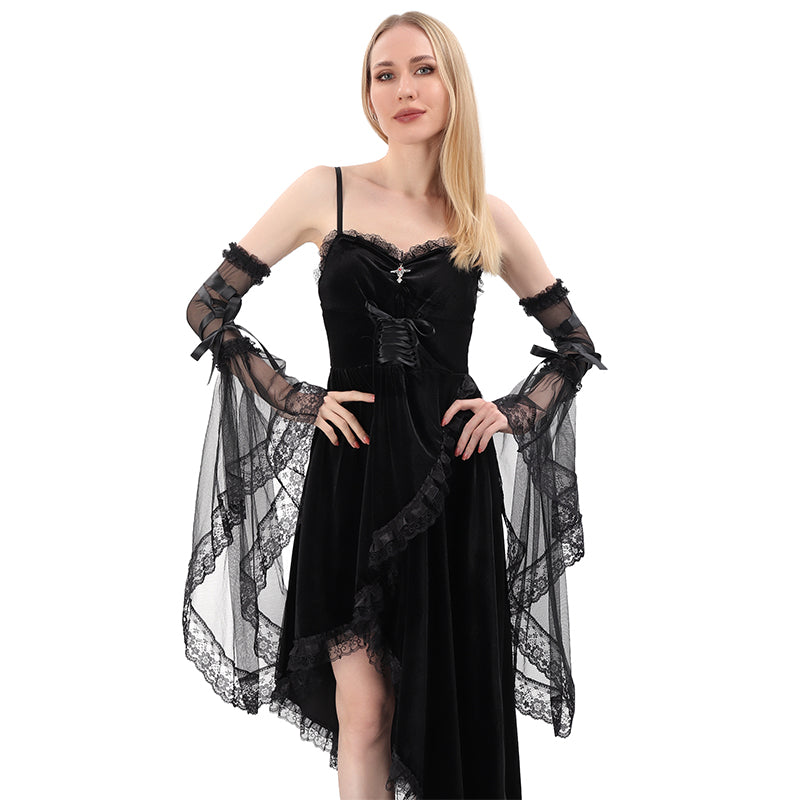 Women Gothic Black Lace Gloves Long Victorian Tulle Chiffon Detachable Sleeves Vampire Witch Gloves Halloween Party Cosplay Costume Accessories