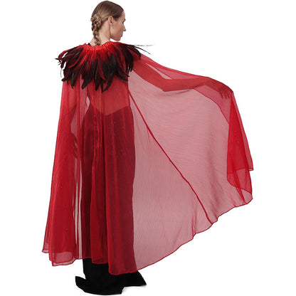Women Gothic Cloak With Feather Collar Vampire Witch Tulle Cape Cosplay Costume Feather Cloak For Halloween Party