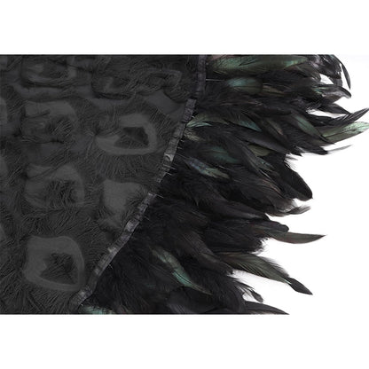 Women Gothic Hooded Cloak With Feather Hem Vampire Witch Cape Halloween Cosplay Costume Cloak