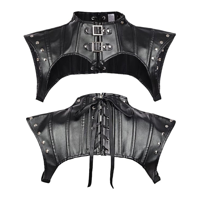 Women Gothic Shoulder Armor Harness With Rivets Leather Jacket Steampunk Shrug Corset Halloween Costume Accessories