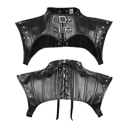 Women Gothic Shoulder Armor Harness With Rivets Leather Jacket Steampunk Shrug Corset Halloween Costume Accessories