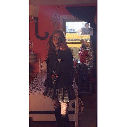 Women Grey Plaid Skirt with Shorts High Waist Pleated Skater Skirts Schoolgirl Skirts