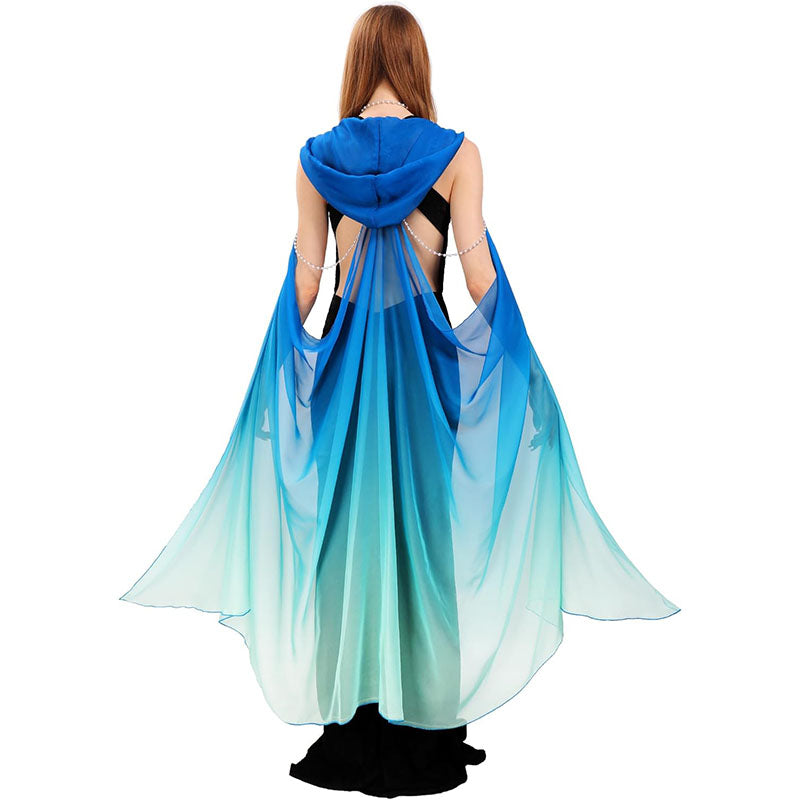 Women Hooded Cape Tulle Gothic Fairy Cloak Off Shoulder Fantasy Capelet Elf Sheer Cloak Tulle Bridal Cape