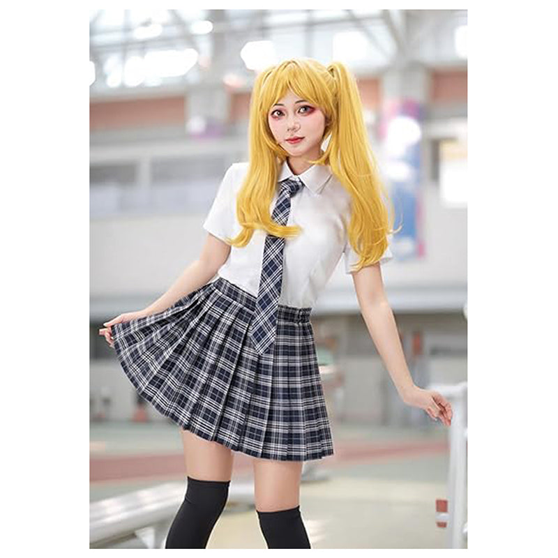 Women Japanese Uniform Outfit Costume with Plaid Bow Tie 5 PCS for Halloween Party