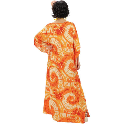 Women Kaftan Maxi Dresses Bohemian Dress Beach Floral Printed Dress With Necklace Earrings Eyeglasses Cosplay Costumes For Party Daily Wear