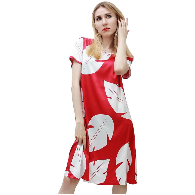 Women Leaf Dress Hawaiian Princess Long Dress Red With Pocket Flower Clip Headband Casual Daily Dresses Cosplay Costume Dresses