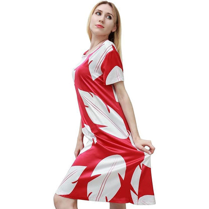 Women Leaf Dress Hawaiian Princess Long Dress Red With Pocket Flower Clip Headband Casual Daily Dresses Cosplay Costume Dresses