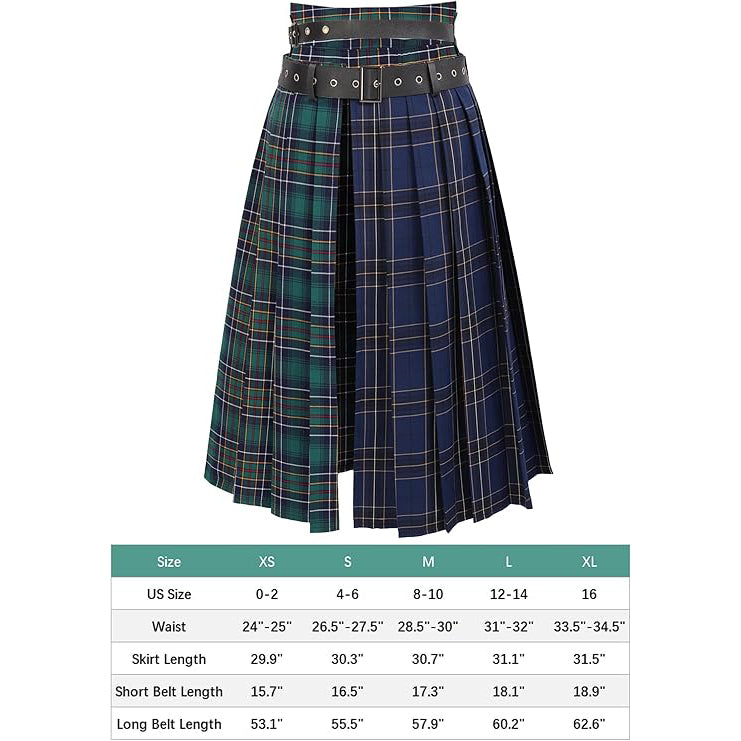 Women Low Waist Pleated Midi Skirt With Belt Plaid Slit Thigh Maxi US Size Skirt For Party Christmas Daily Wear