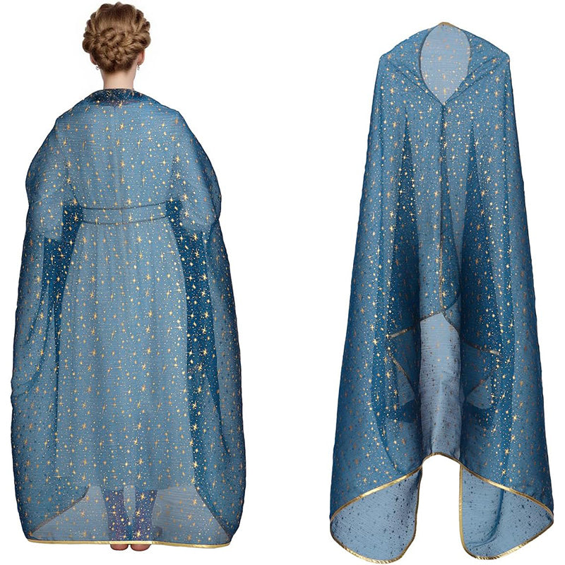 Women Mary Blue Veil Shawl Wrap Blanket Scarf With Stars Medieval Renaissance Biblical Shawl Cosplay Costume Accessories