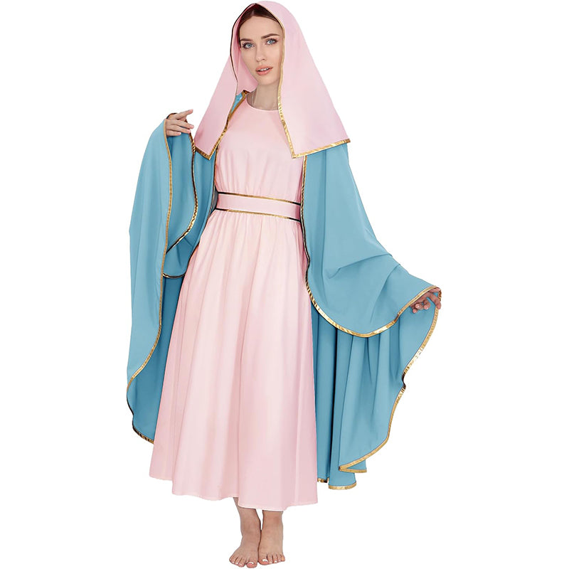 Women Mary Costume Adults Biblical Robe Irtysh Dress With Headwrap Cloak Cosplay Costume Outfit
