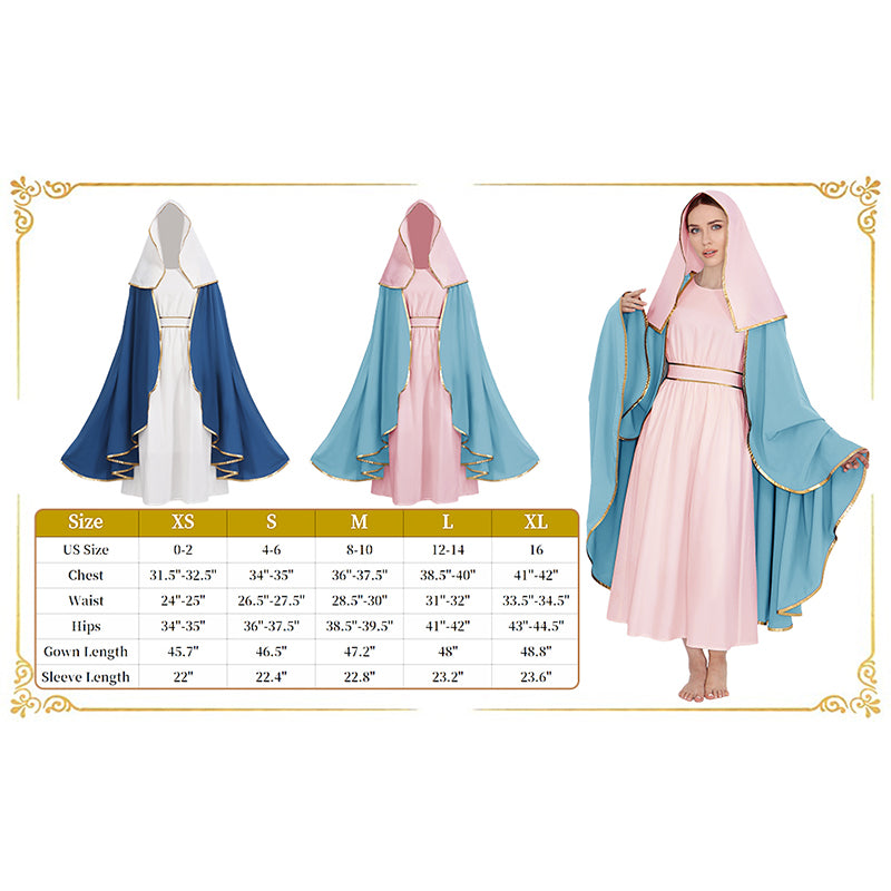Women Mary Costume Adults Biblical Robe Irtysh Dress With Headwrap Cloak Cosplay Costume Outfit