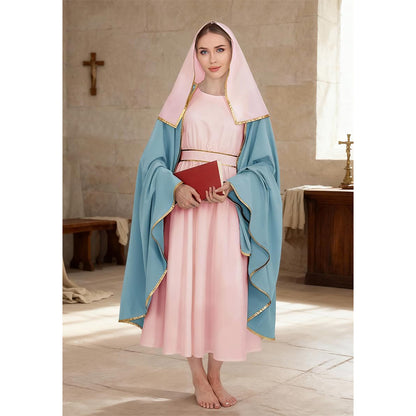 Women Mary Costume Adults Biblical Robe Irtysh Dress With Headwrap Cloak Cosplay Costume Outfit