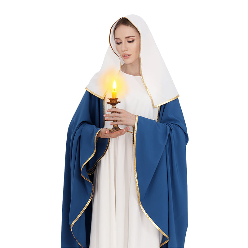 Women Mary Costume Adults Biblical Robe Irtysh Dress With Headwrap Cloak Cosplay Costume Outfit