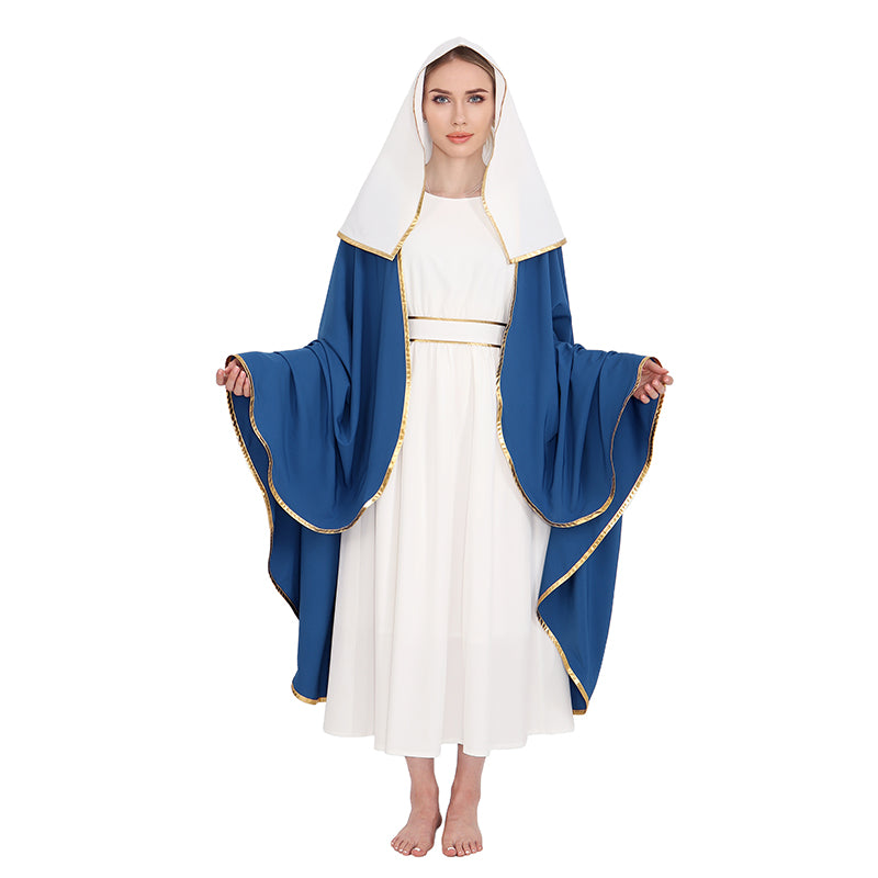 Women Mary Costume Adults Biblical Robe Irtysh Dress With Headwrap Cloak Cosplay Costume Outfit