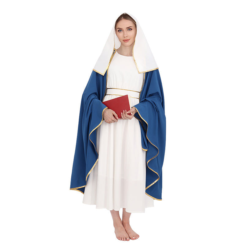 Women Mary Costume Adults Biblical Robe Irtysh Dress With Headwrap Cloak Cosplay Costume Outfit