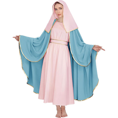 Women Mary Costume Adults Biblical Robe Irtysh Dress With Headwrap Cloak Cosplay Costume Outfit