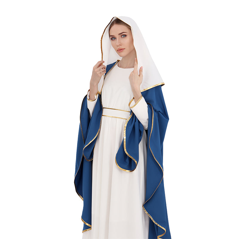 Women Mary Costume Adults Biblical Robe Irtysh Dress With Headwrap Cloak Cosplay Costume Outfit