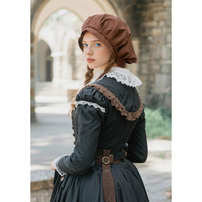 Women Medieval Bonnet Cap Linen Colonial Amish Peasant Mob Hat Renaissance Head-wear Hat Cosplay Costume Accessories