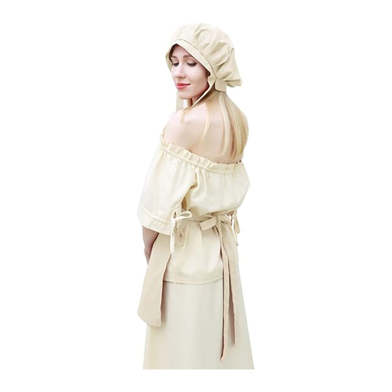 Women Medieval Bonnet Cap Linen Colonial Amish Peasant Mob Hat Renaissance Head-wear Hat Cosplay Costume Accessories